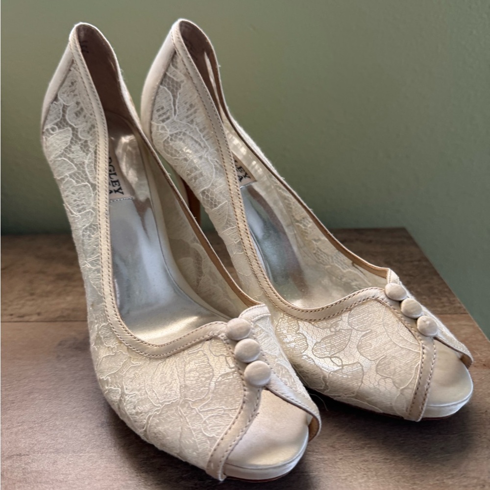 Elegant Lace Peep-Toe Badgley Mischka Heels.